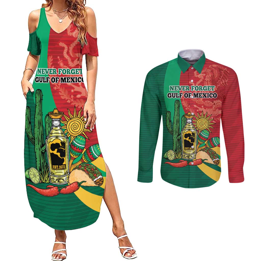Gulf of Mexico Since 1672 Personalized Couples Matching Summer Maxi Dress and Long Sleeve Button Shirt Mexican Tequila and Tacos