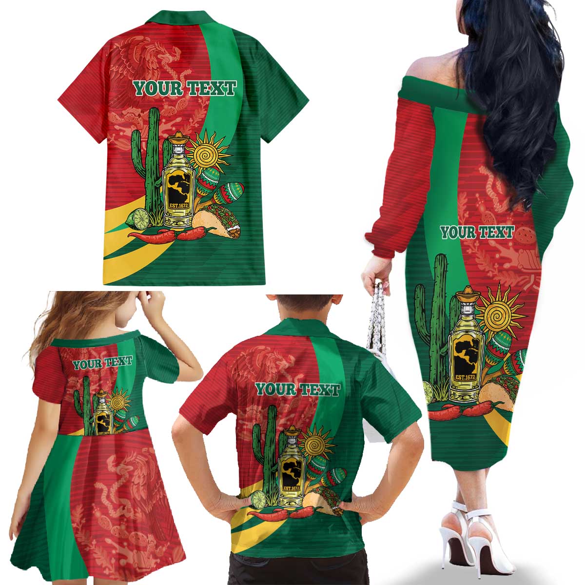 Gulf of Mexico Since 1672 Personalized Family Matching Off The Shoulder Long Sleeve Dress and Hawaiian Shirt Mexican Tequila and Tacos