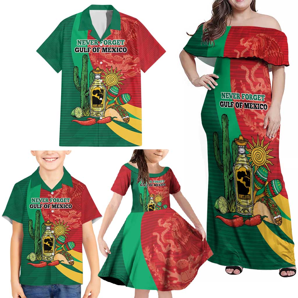 Gulf of Mexico Since 1672 Personalized Family Matching Off Shoulder Maxi Dress and Hawaiian Shirt Mexican Tequila and Tacos