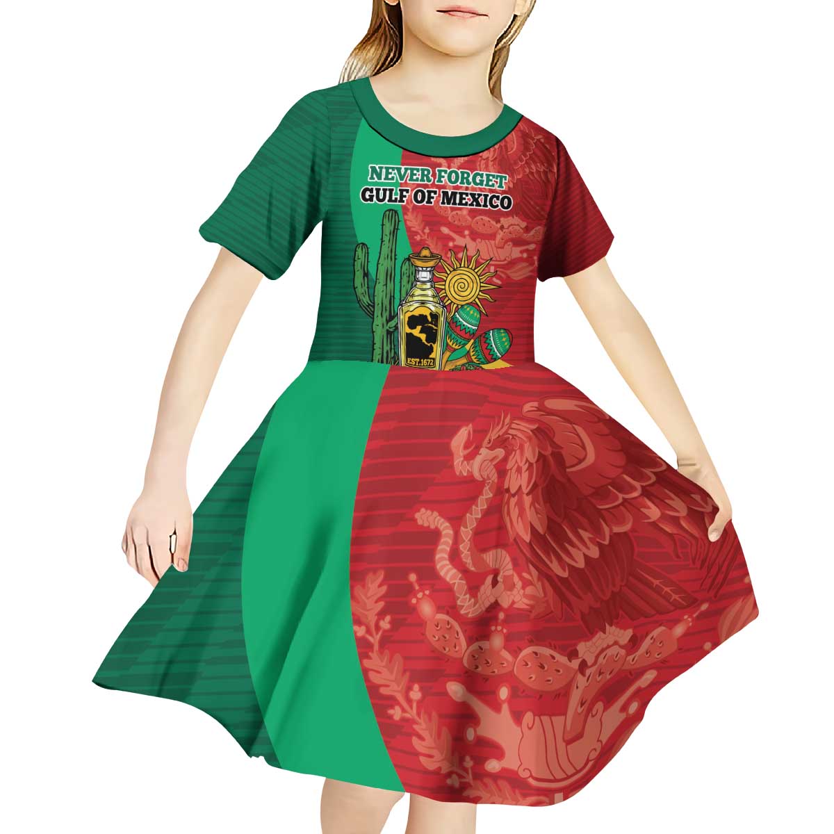 Gulf of Mexico Since 1672 Personalized Kid Short Sleeve Dress Mexican Tequila and Tacos