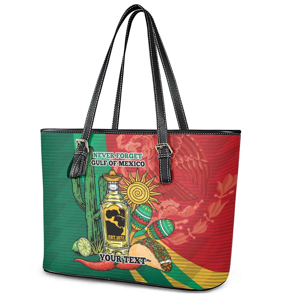 Gulf of Mexico Since 1672 Personalized Leather Tote Bag Mexican Tequila and Tacos