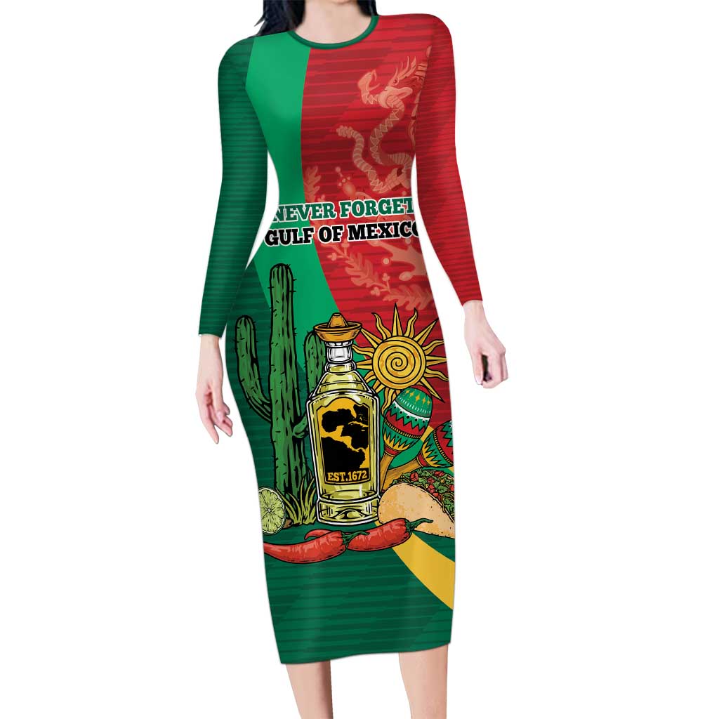 Gulf of Mexico Since 1672 Personalized Long Sleeve Bodycon Dress Mexican Tequila and Tacos