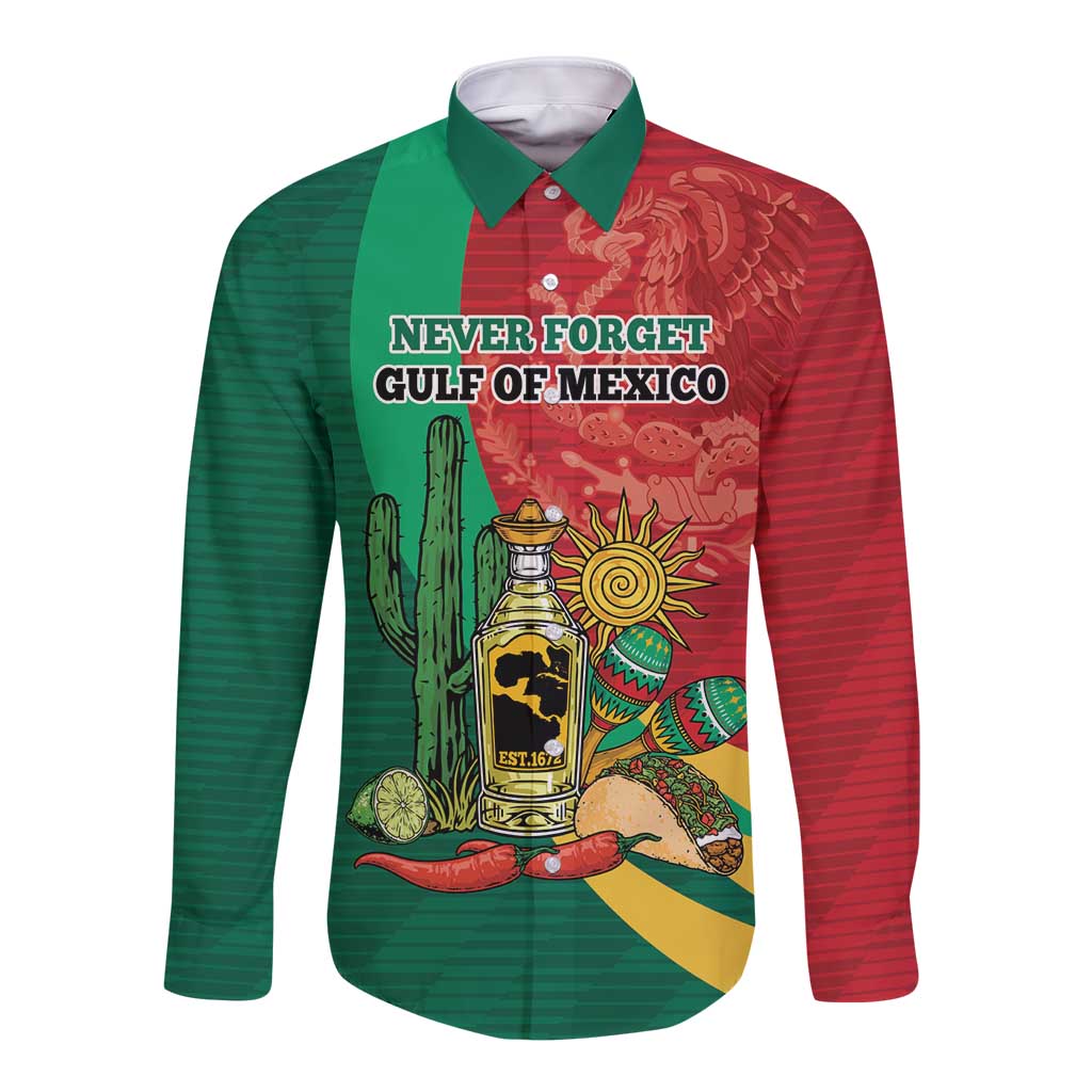 Gulf of Mexico Since 1672 Personalized Long Sleeve Button Shirt Mexican Tequila and Tacos