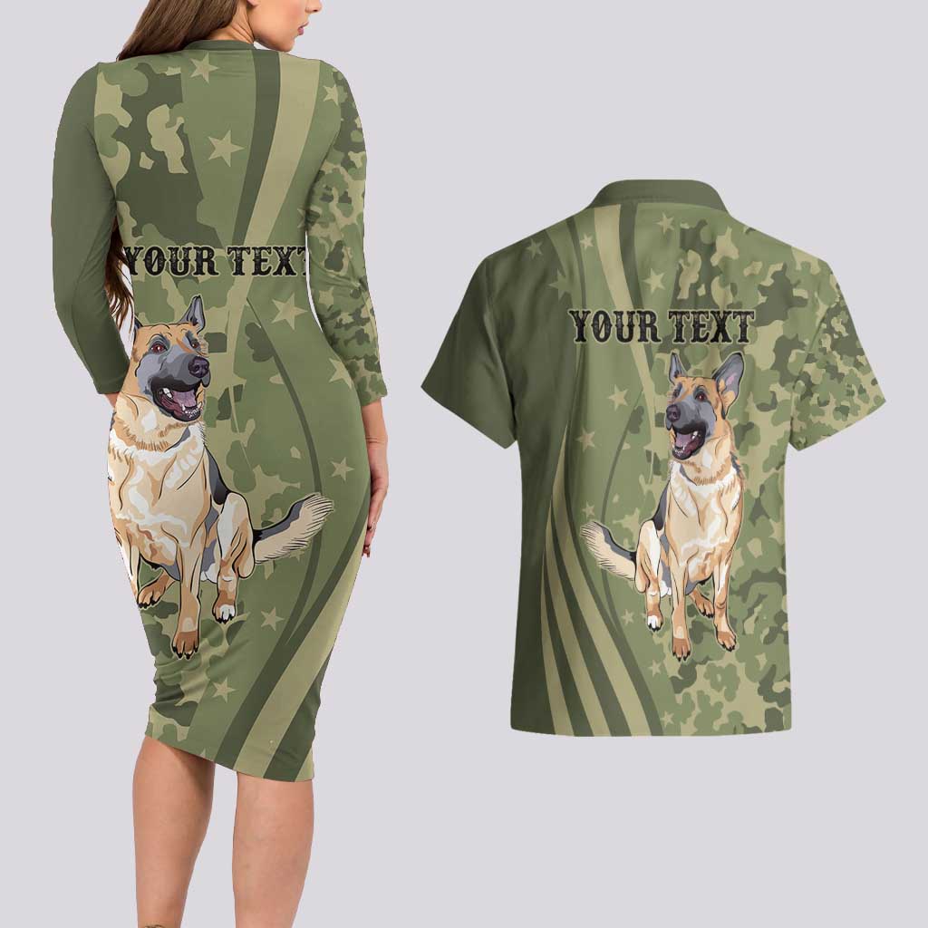 United States Canine Personalized Couples Matching Long Sleeve Bodycon Dress and Hawaiian Shirt USA Military K9s Camouflage