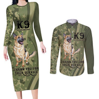United States Canine Personalized Couples Matching Long Sleeve Bodycon Dress and Long Sleeve Button Shirt USA Military K9s Camouflage