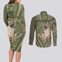 United States Canine Personalized Couples Matching Long Sleeve Bodycon Dress and Long Sleeve Button Shirt USA Military K9s Camouflage