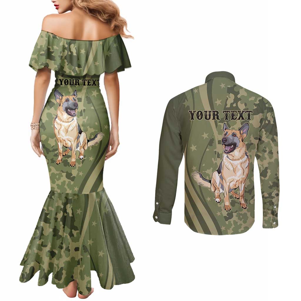 United States Canine Personalized Couples Matching Mermaid Dress and Long Sleeve Button Shirt USA Military K9s Camouflage