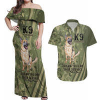 United States Canine Personalized Couples Matching Off Shoulder Maxi Dress and Hawaiian Shirt USA Military K9s Camouflage