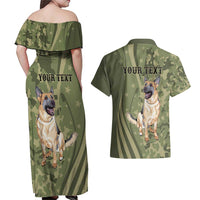 United States Canine Personalized Couples Matching Off Shoulder Maxi Dress and Hawaiian Shirt USA Military K9s Camouflage