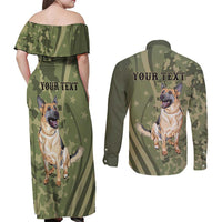 United States Canine Personalized Couples Matching Off Shoulder Maxi Dress and Long Sleeve Button Shirt USA Military K9s Camouflage