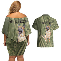 United States Canine Personalized Couples Matching Off Shoulder Short Dress and Hawaiian Shirt USA Military K9s Camouflage