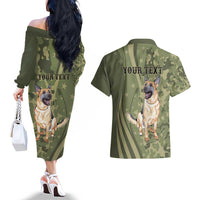 United States Canine Personalized Couples Matching Off The Shoulder Long Sleeve Dress and Hawaiian Shirt USA Military K9s Camouflage