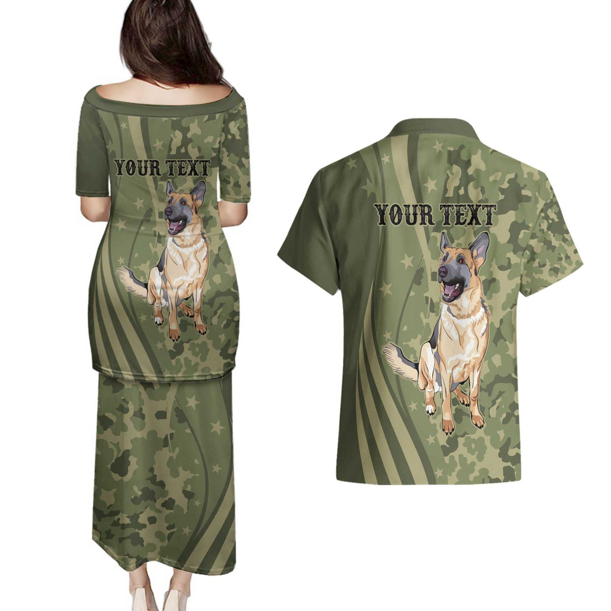 United States Canine Personalized Couples Matching Puletasi and Hawaiian Shirt USA Military K9s Camouflage