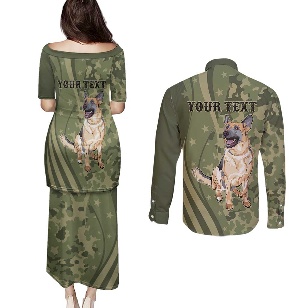 United States Canine Personalized Couples Matching Puletasi and Long Sleeve Button Shirt USA Military K9s Camouflage