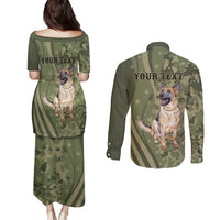 United States Canine Personalized Couples Matching Puletasi and Long Sleeve Button Shirt USA Military K9s Camouflage