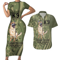 United States Canine Personalized Couples Matching Short Sleeve Bodycon Dress and Hawaiian Shirt USA Military K9s Camouflage