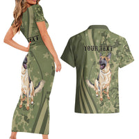 United States Canine Personalized Couples Matching Short Sleeve Bodycon Dress and Hawaiian Shirt USA Military K9s Camouflage