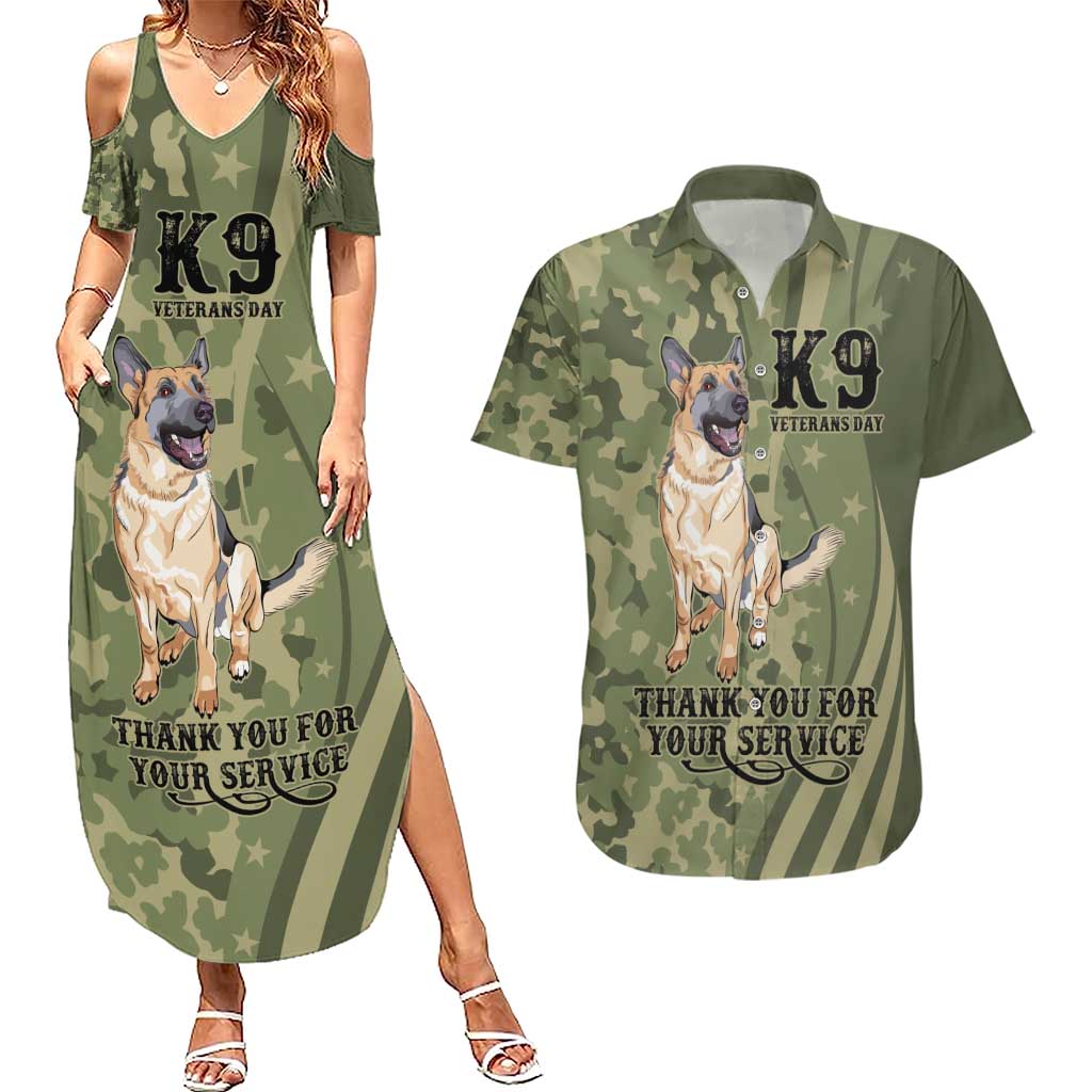 United States Canine Personalized Couples Matching Summer Maxi Dress and Hawaiian Shirt USA Military K9s Camouflage