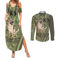 United States Canine Personalized Couples Matching Summer Maxi Dress and Long Sleeve Button Shirt USA Military K9s Camouflage