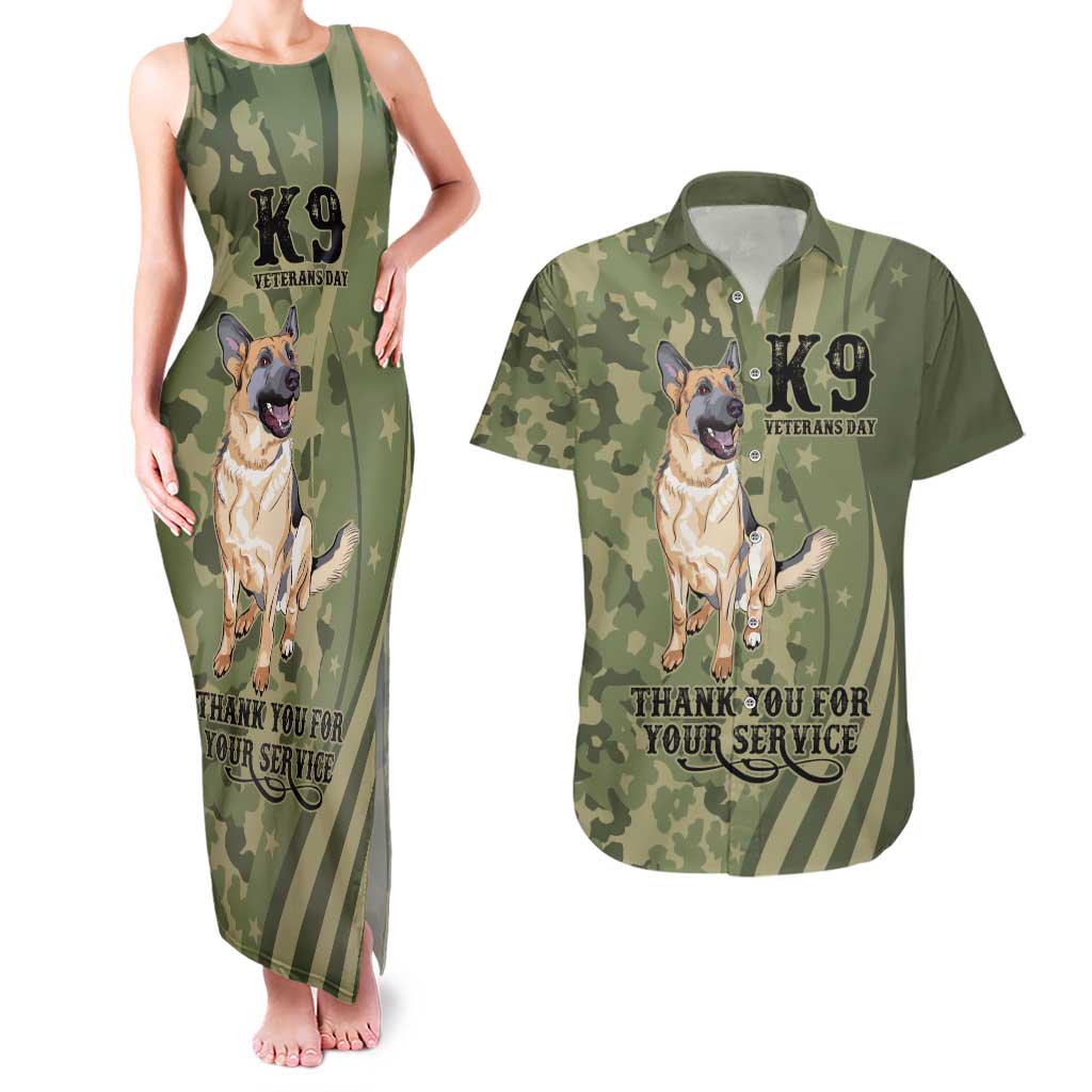 United States Canine Personalized Couples Matching Tank Maxi Dress and Hawaiian Shirt USA Military K9s Camouflage