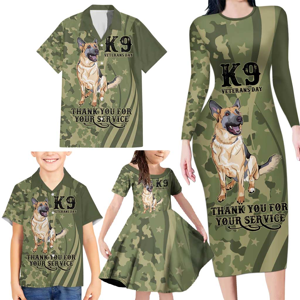 United States Canine Personalized Family Matching Long Sleeve Bodycon Dress and Hawaiian Shirt USA Military K9s Camouflage