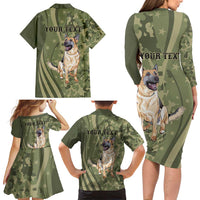 United States Canine Personalized Family Matching Long Sleeve Bodycon Dress and Hawaiian Shirt USA Military K9s Camouflage