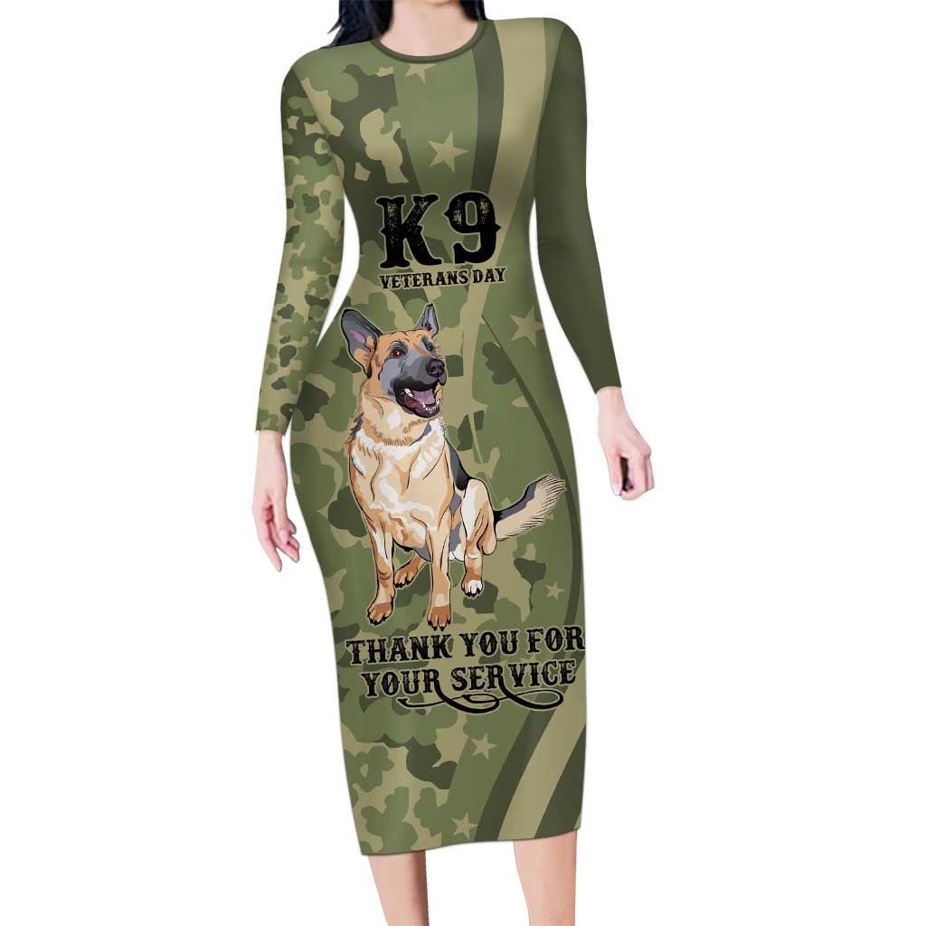 United States Canine Personalized Family Matching Long Sleeve Bodycon Dress and Hawaiian Shirt USA Military K9s Camouflage