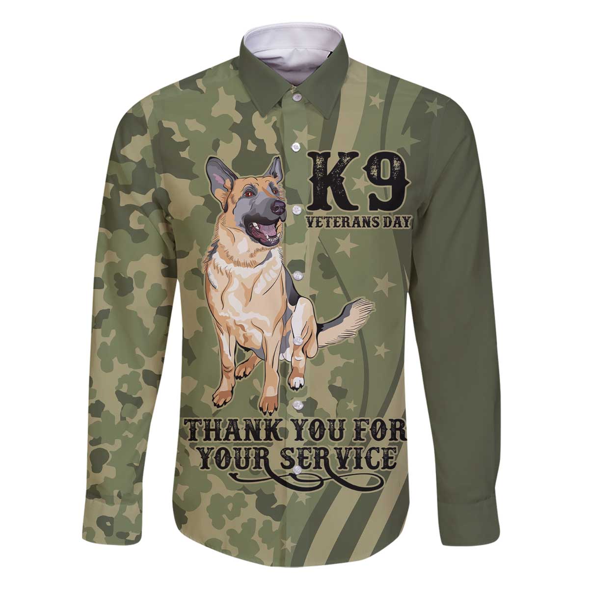 United States Canine Personalized Family Matching Off The Shoulder Long Sleeve Dress and Hawaiian Shirt USA Military K9s Camouflage