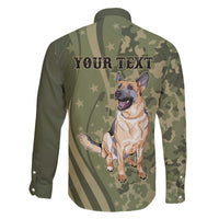 United States Canine Personalized Family Matching Off The Shoulder Long Sleeve Dress and Hawaiian Shirt USA Military K9s Camouflage