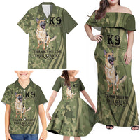 United States Canine Personalized Family Matching Off Shoulder Maxi Dress and Hawaiian Shirt USA Military K9s Camouflage