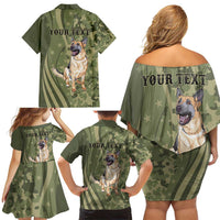 United States Canine Personalized Family Matching Off Shoulder Short Dress and Hawaiian Shirt USA Military K9s Camouflage