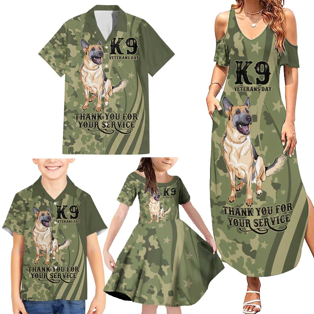 United States Canine Personalized Family Matching Summer Maxi Dress and Hawaiian Shirt USA Military K9s Camouflage