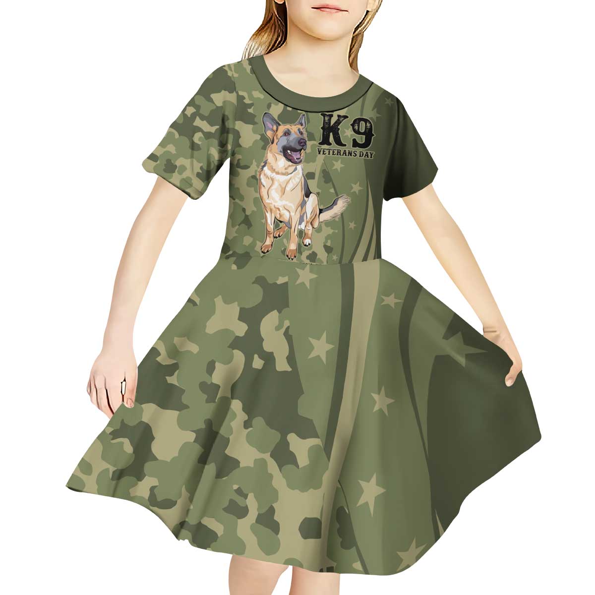 United States Canine Personalized Kid Short Sleeve Dress USA Military K9s Camouflage