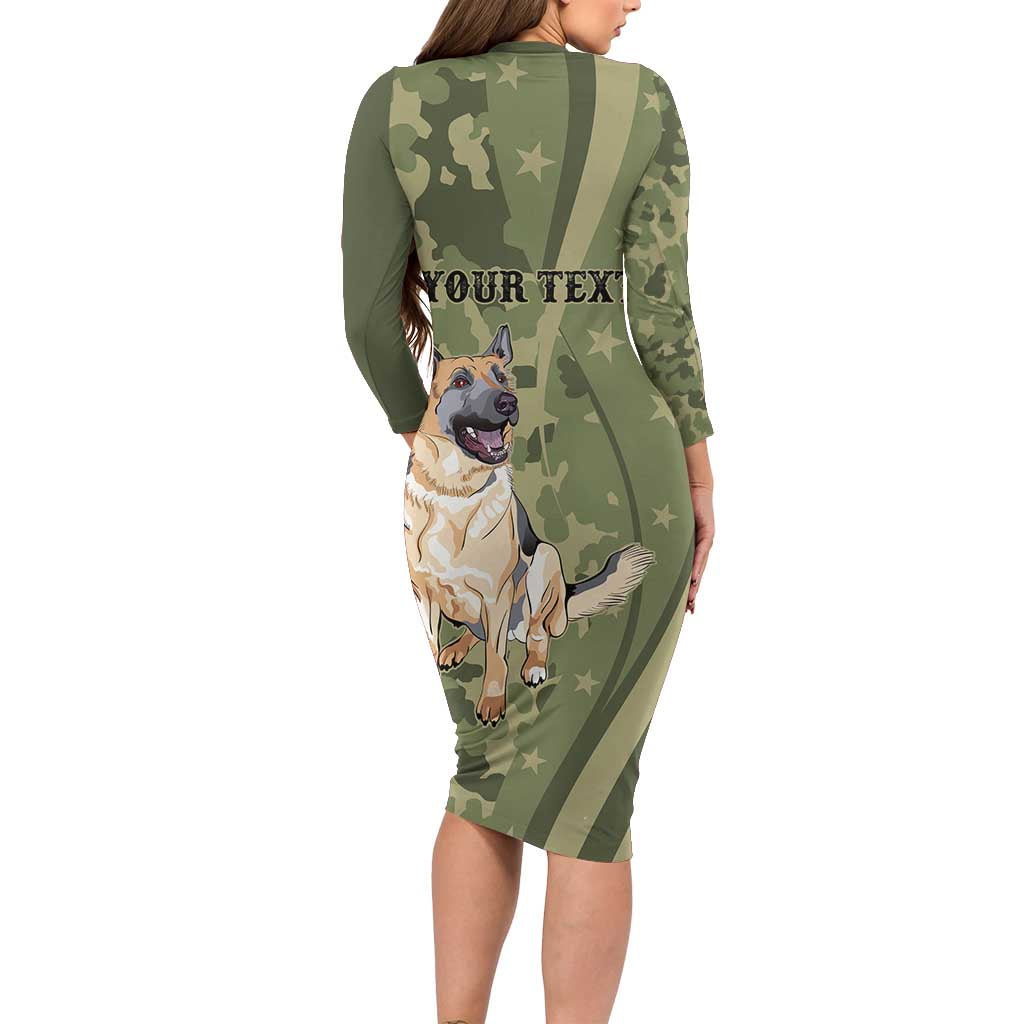 United States Canine Personalized Long Sleeve Bodycon Dress USA Military K9s Camouflage