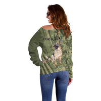 United States Canine Personalized Off Shoulder Sweater USA Military K9s Camouflage