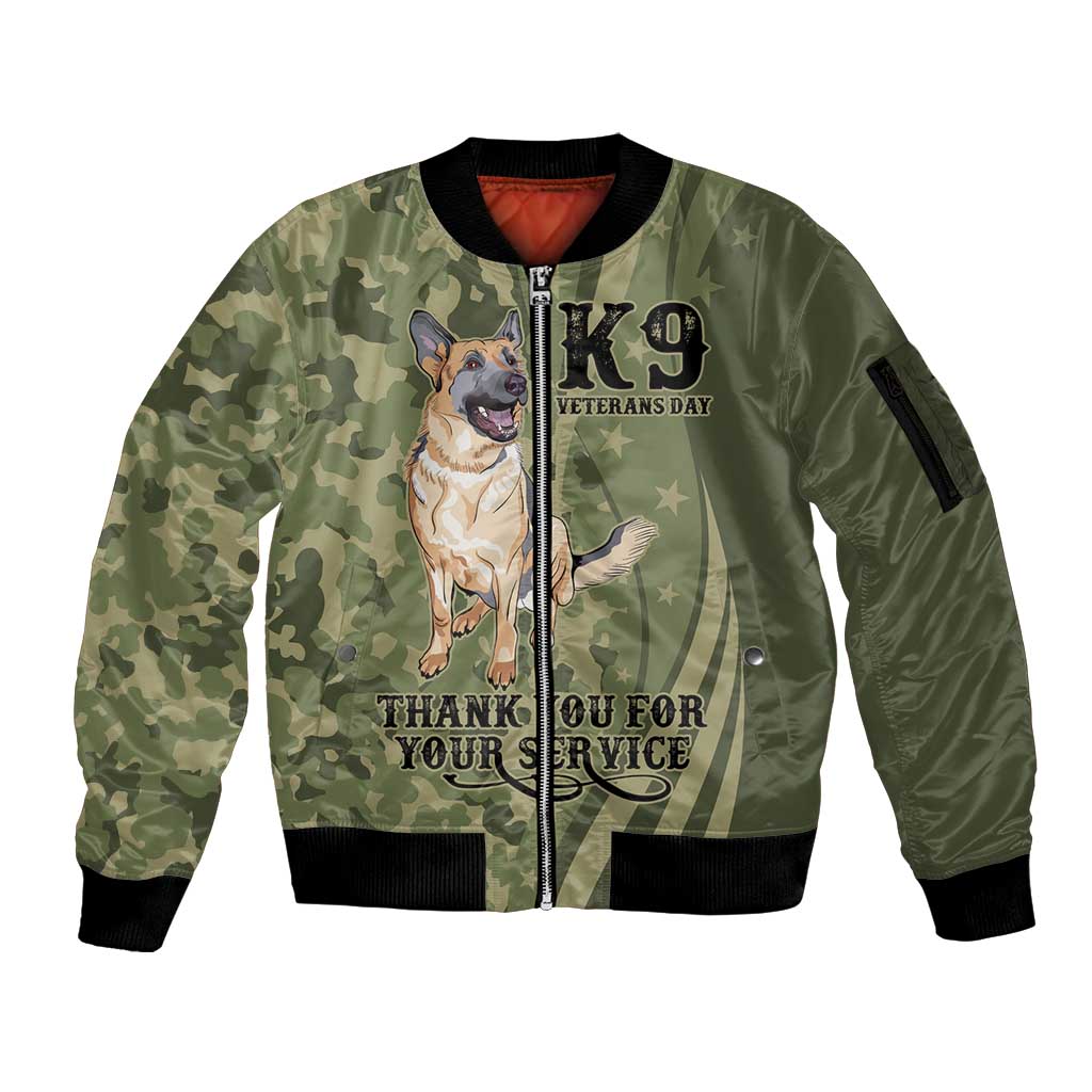 United States Canine Personalized Sleeve Zip Bomber Jacket USA Military K9s Camouflage
