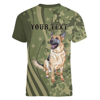 United States Canine Personalized Women V-Neck T-Shirt USA Military K9s Camouflage