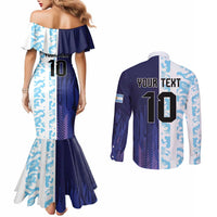 Argentina Football Custom Couples Matching Mermaid Dress and Long Sleeve Button Shirt Vamos La Albiceleste Half Version
