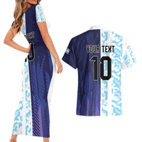 Argentina Football Custom Couples Matching Short Sleeve Bodycon Dress and Hawaiian Shirt Vamos La Albiceleste Half Version