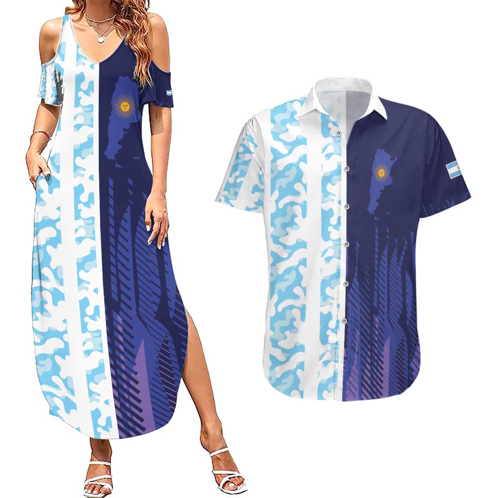 Argentina Football Custom Couples Matching Summer Maxi Dress and Hawaiian Shirt Vamos La Albiceleste Half Version