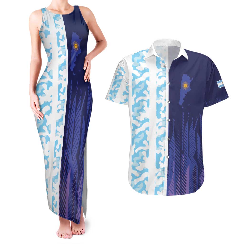 Argentina Football Custom Couples Matching Tank Maxi Dress and Hawaiian Shirt Vamos La Albiceleste Half Version