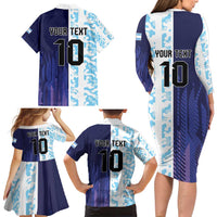 Argentina Football Custom Family Matching Long Sleeve Bodycon Dress and Hawaiian Shirt Vamos La Albiceleste Half Version
