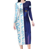 Argentina Football Custom Family Matching Long Sleeve Bodycon Dress and Hawaiian Shirt Vamos La Albiceleste Half Version