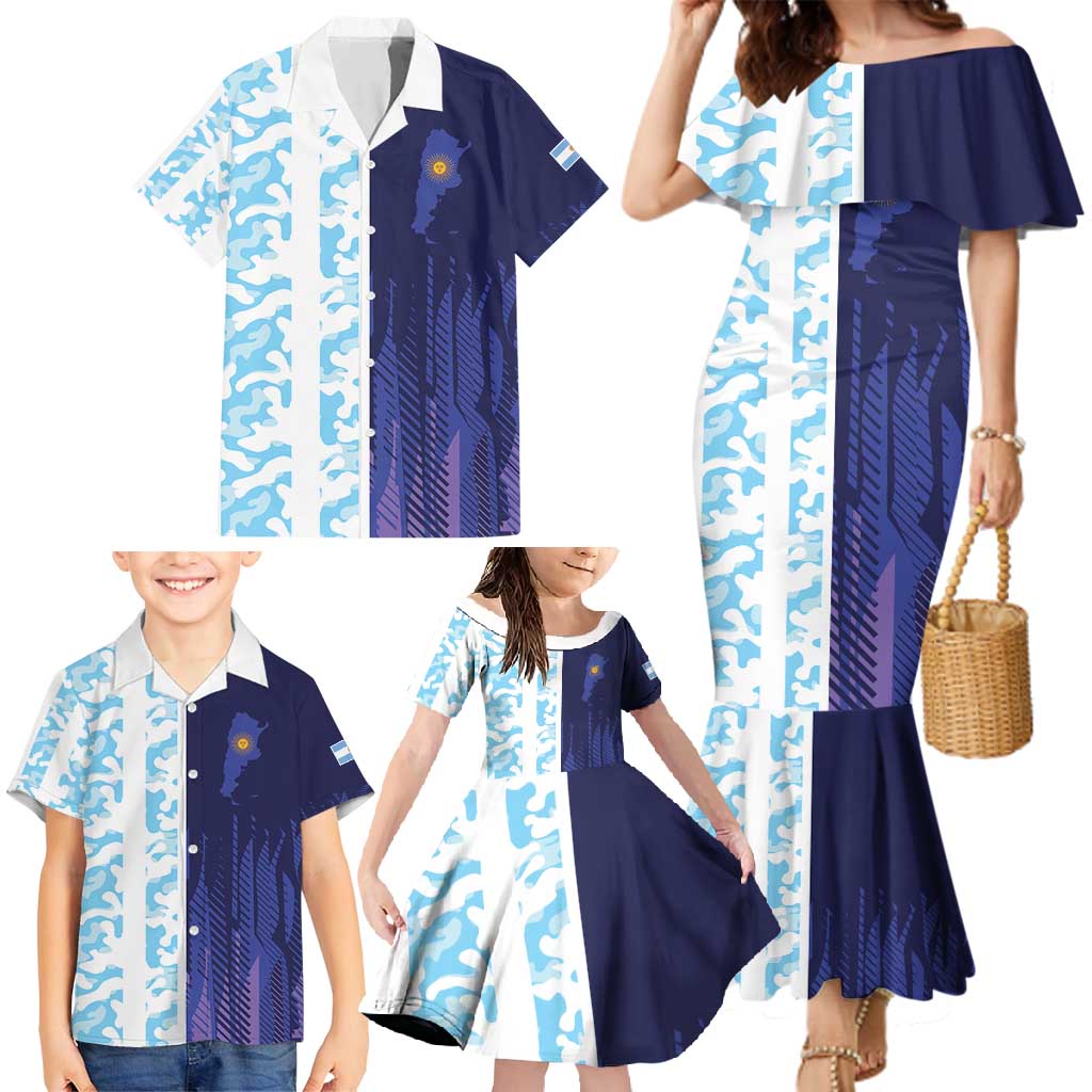 Argentina Football Custom Family Matching Mermaid Dress and Hawaiian Shirt Vamos La Albiceleste Half Version