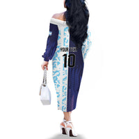 Argentina Football Custom Family Matching Off The Shoulder Long Sleeve Dress and Hawaiian Shirt Vamos La Albiceleste Half Version