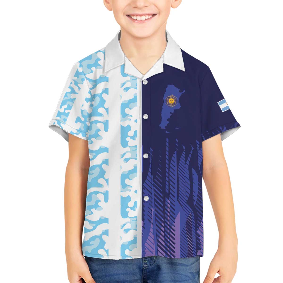 Argentina Football Custom Family Matching Off The Shoulder Long Sleeve Dress and Hawaiian Shirt Vamos La Albiceleste Half Version