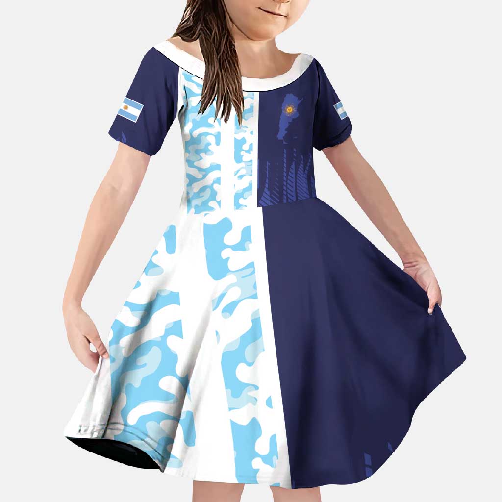 Argentina Football Custom Family Matching Off Shoulder Maxi Dress and Hawaiian Shirt Vamos La Albiceleste Half Version