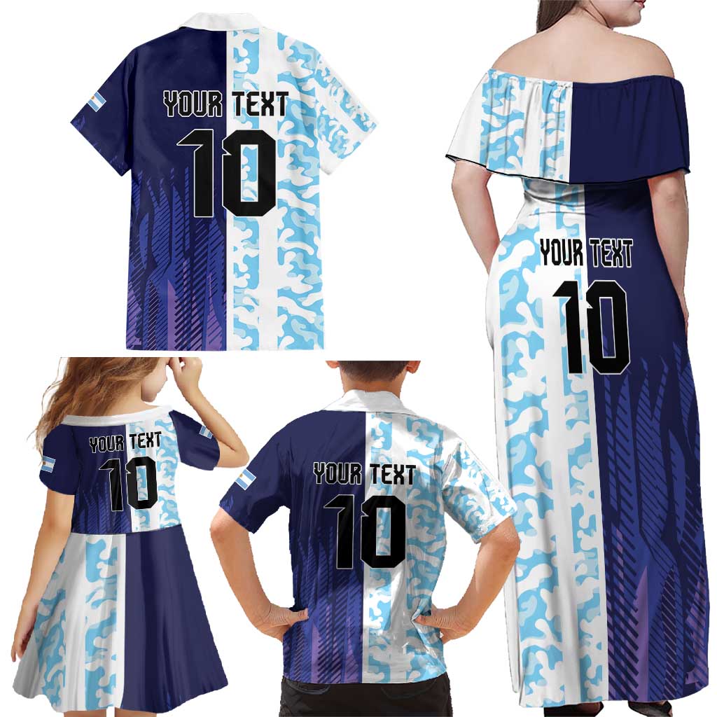 Argentina Football Custom Family Matching Off Shoulder Maxi Dress and Hawaiian Shirt Vamos La Albiceleste Half Version