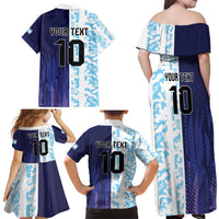Argentina Football Custom Family Matching Off Shoulder Maxi Dress and Hawaiian Shirt Vamos La Albiceleste Half Version