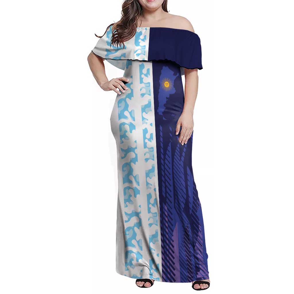 Argentina Football Custom Family Matching Off Shoulder Maxi Dress and Hawaiian Shirt Vamos La Albiceleste Half Version